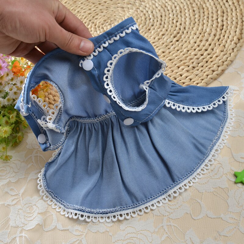 Dog Skirt Dog Clothes Princess Dress Wedding Dress Denim Skirt Floral Bow Lace Soft and Comfortable Spring Summer Section Cute