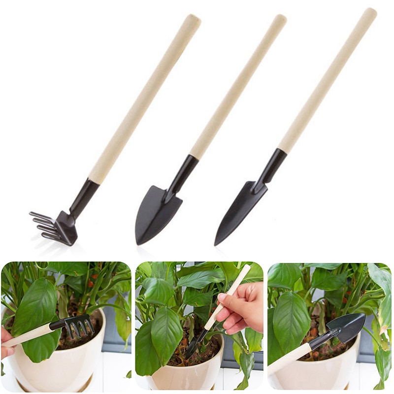 3 stücke dauerhaft Holz Griff Schaufel Rechen Spaten Mini Garten Gartenanlage Werkzeuge