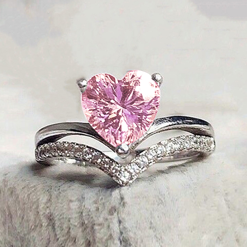 Huitan 2023 Trendy Heart Cubic Zirconia Women Rings for Engagement Wedding White/Pink/Green/Colored Love Rings Eternity Jewelry