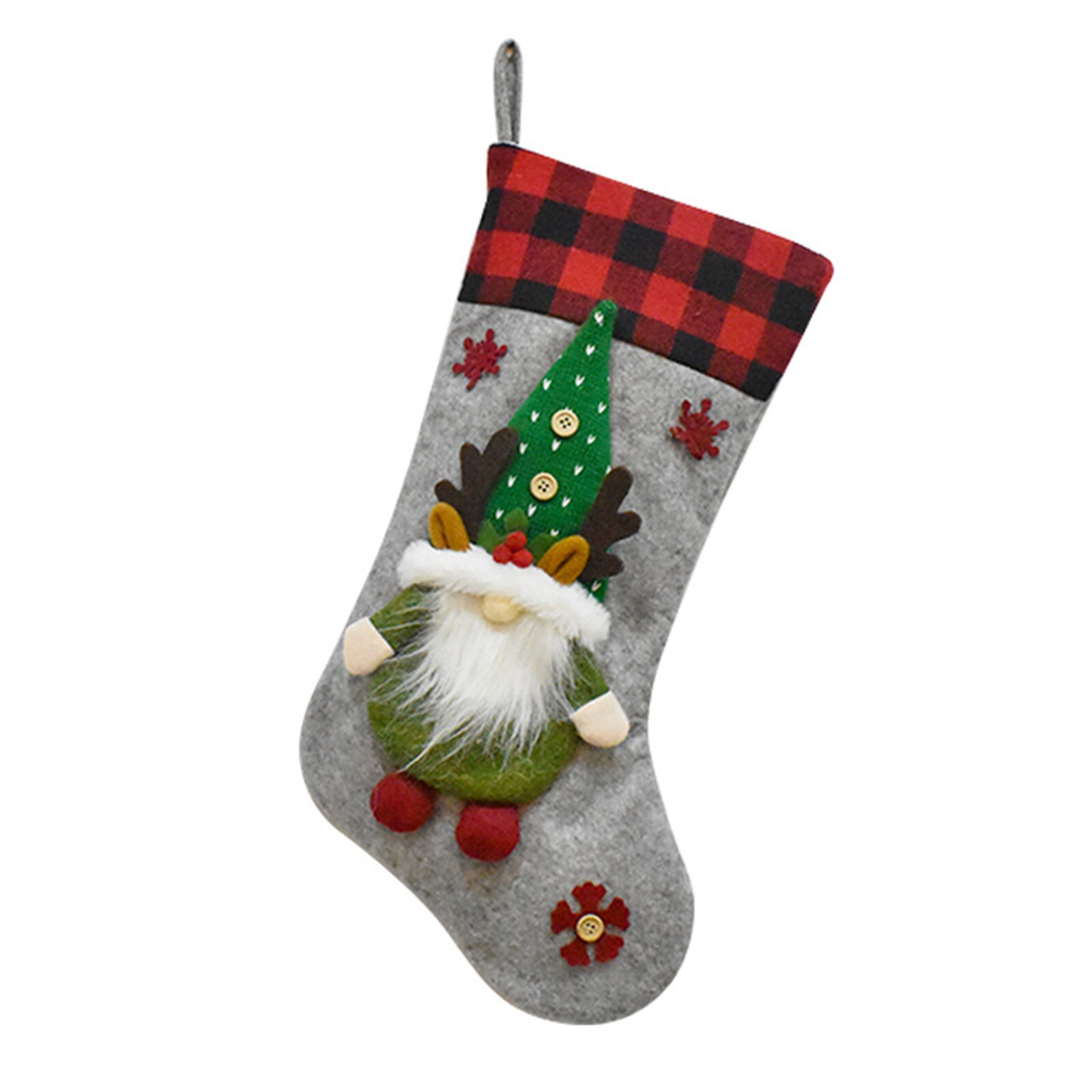 Kerst Kousen, 3D Pluche Santa Gnome Haard Opknoping Kousen Met Plaid Manchetten: Fluorescentie Geel