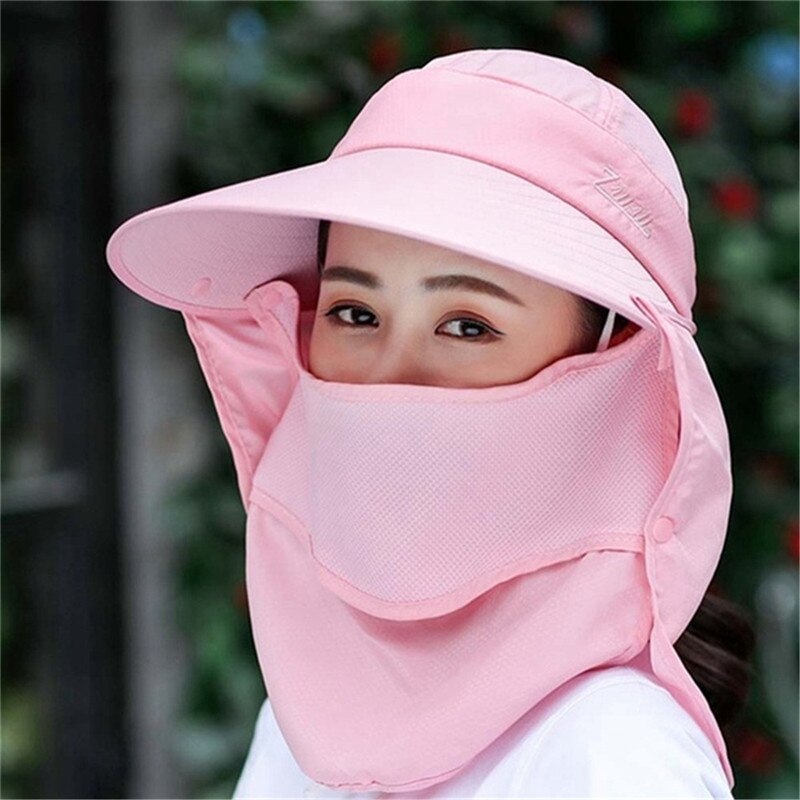 Gorro de sol para pescar de doble capa para mujer, gorra para exteriores, gorro para senderismo, sombrero para Camping, visera, protección para cubrir cuello y rostro, gorra protectora para el sol: Light Pink
