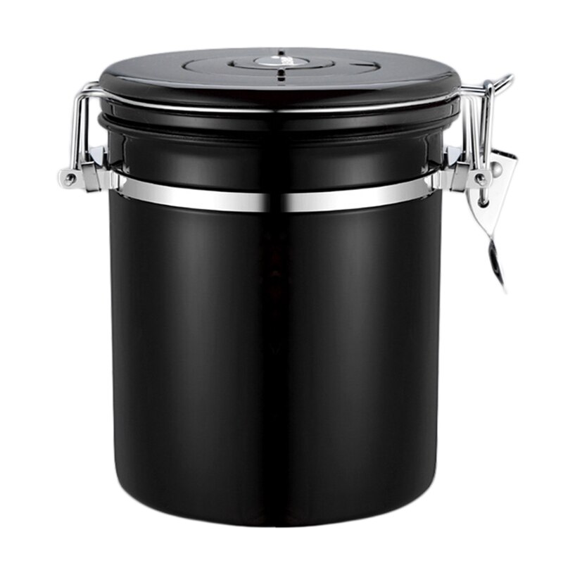 Coffee Storage Container Airtight Stainless Steel Coffee Canister Vault Coffee Bean Container with CO2 Valve to Keep Beans Fresh: Black 1.8L