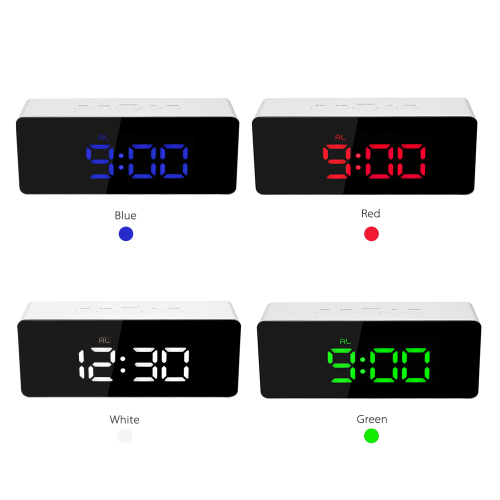 Digital LED Alarm Clock 12H/24H Alarm and Snooze Function Mirror Clock Indoor Thermometer Electronic Desktop Table Clocks USB