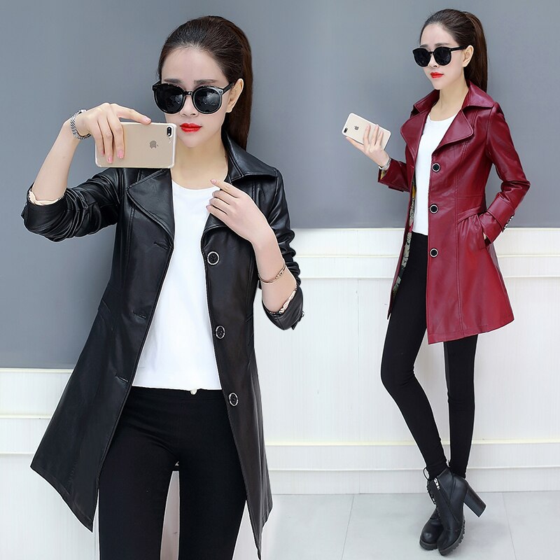 Chaqueta de cuero de imitación de para mujer primavera otoño nueva talla grande delgada de cuero PU chaqueta de motorista Casual abrigo femenino 4XL