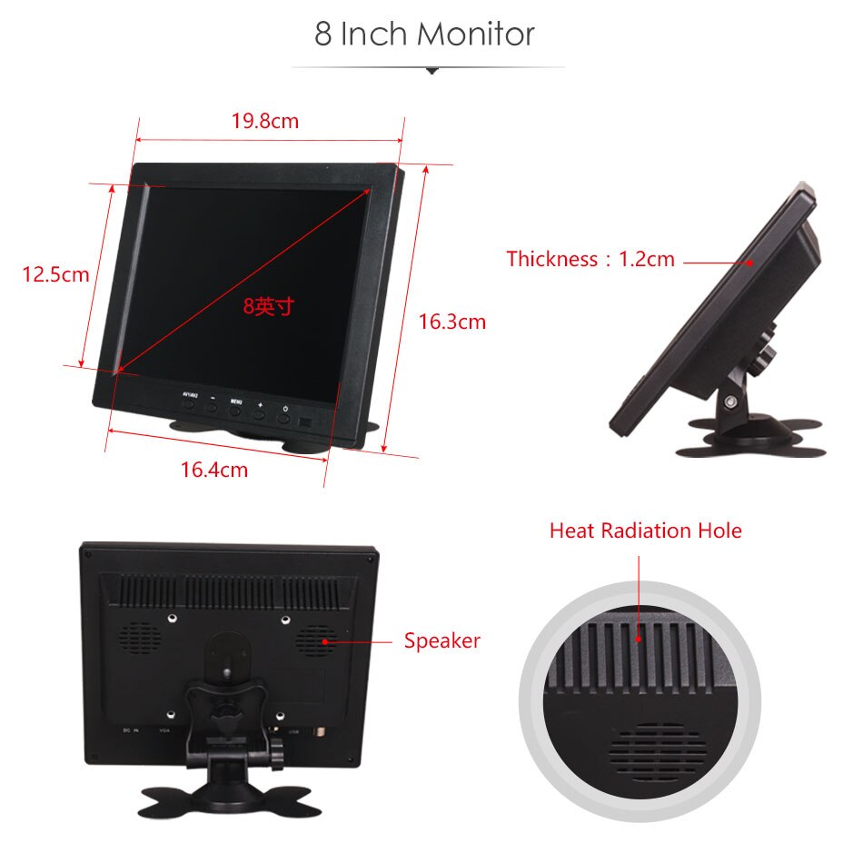 8 Inch TFT-LCD Multi Plug Monitor Hdmi Vga Bnc Rca Usb Hd Voor Auto Tuck Thuis Cctv Pc Computer Security parking Camera