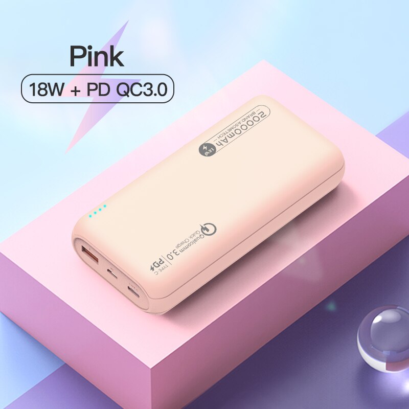 Power Bank 20000mAh Portable Charger Type C PD 3.0 Quick Charge 3.0 Fast Charging Powerbank External Battery for iPhone Xiaomi: Pink