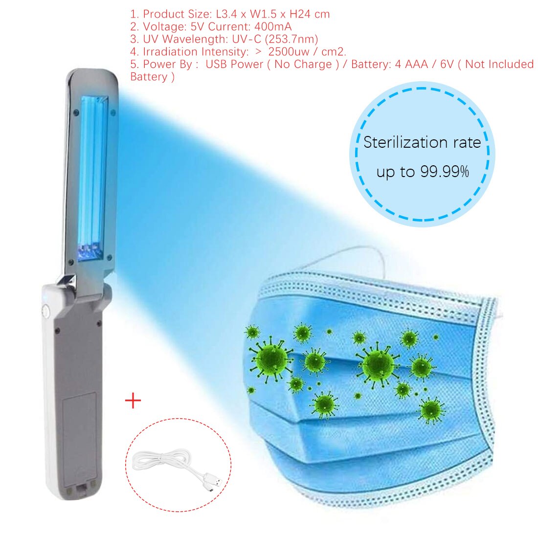 Sterilization Lamp Ultraviolet UV Sterilizer Light Ultraviolet Light Foldable for Disinfect Bacterial Kill Mites/ Fungus Lights: 270nm Without Box