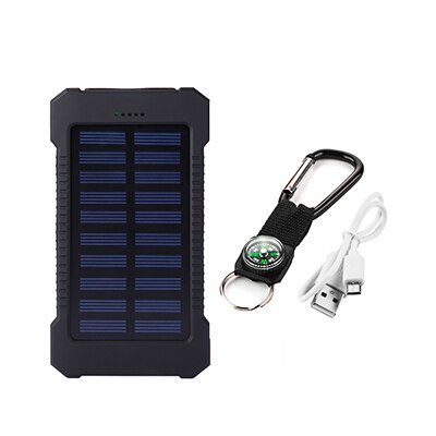 Pour XIAOMI Iphone 6 7 8 20000mah Portable batterie Portable solaire 20000mAh batterie externe double Ports powerbank chargeur chargeur Mobile: Black