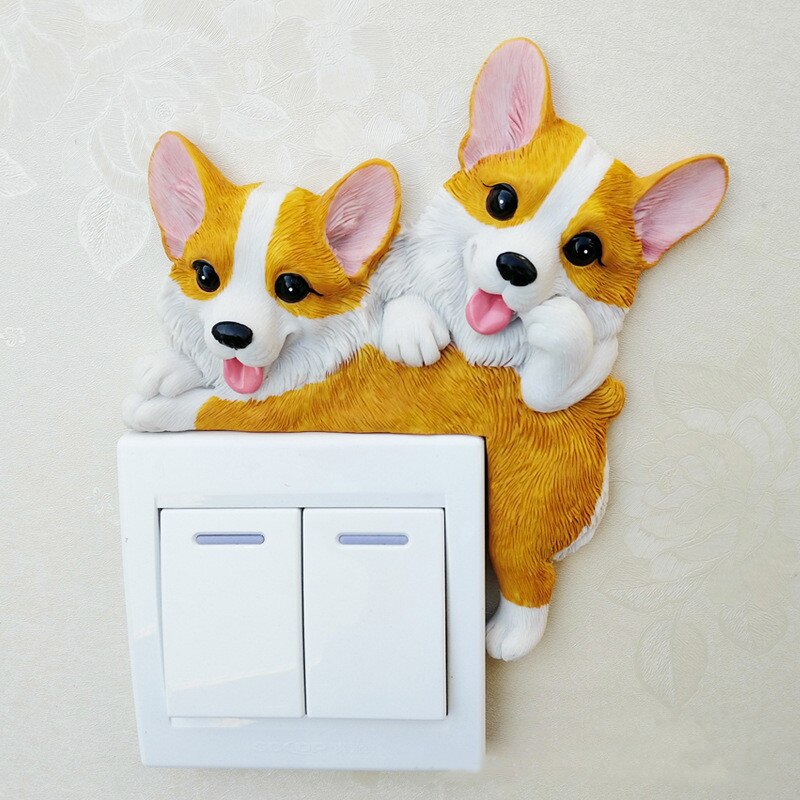 3D Wall Switch Stickers On The Wall Home Decorating Items Light Resin Socket Kawaii Dog Baby Children's Room Livingroom Sticker