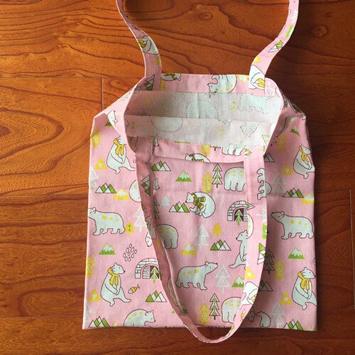 Cotton Linen Eco Shopping Tote Shoulder Bag Print Polar Bear Tree Fish Pink YL822b: 1 layer no lining