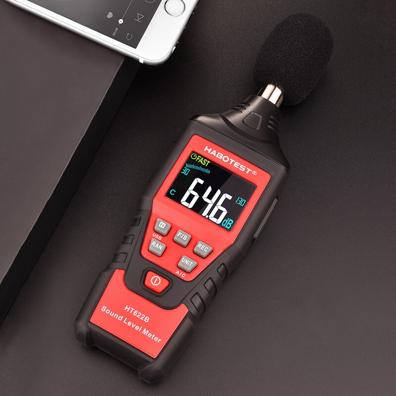 Digital Sound Level Meter HT622B LCD Display Noise Measure Instrument HT622B Audio Decibel Monitor 30-130DB