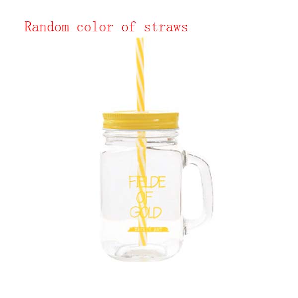 Lutning blå bokstaven glas kopp mason burk mugg med lock & halm glass frukt kall dricka glas smoothie kaffe koppgift: Gul