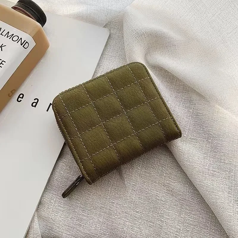 Women Short Wallets PU Leather Female Plaid Purses Nubuck Card Holder Wallet Student Small Zipper Woman Wallet Coin Purse: green