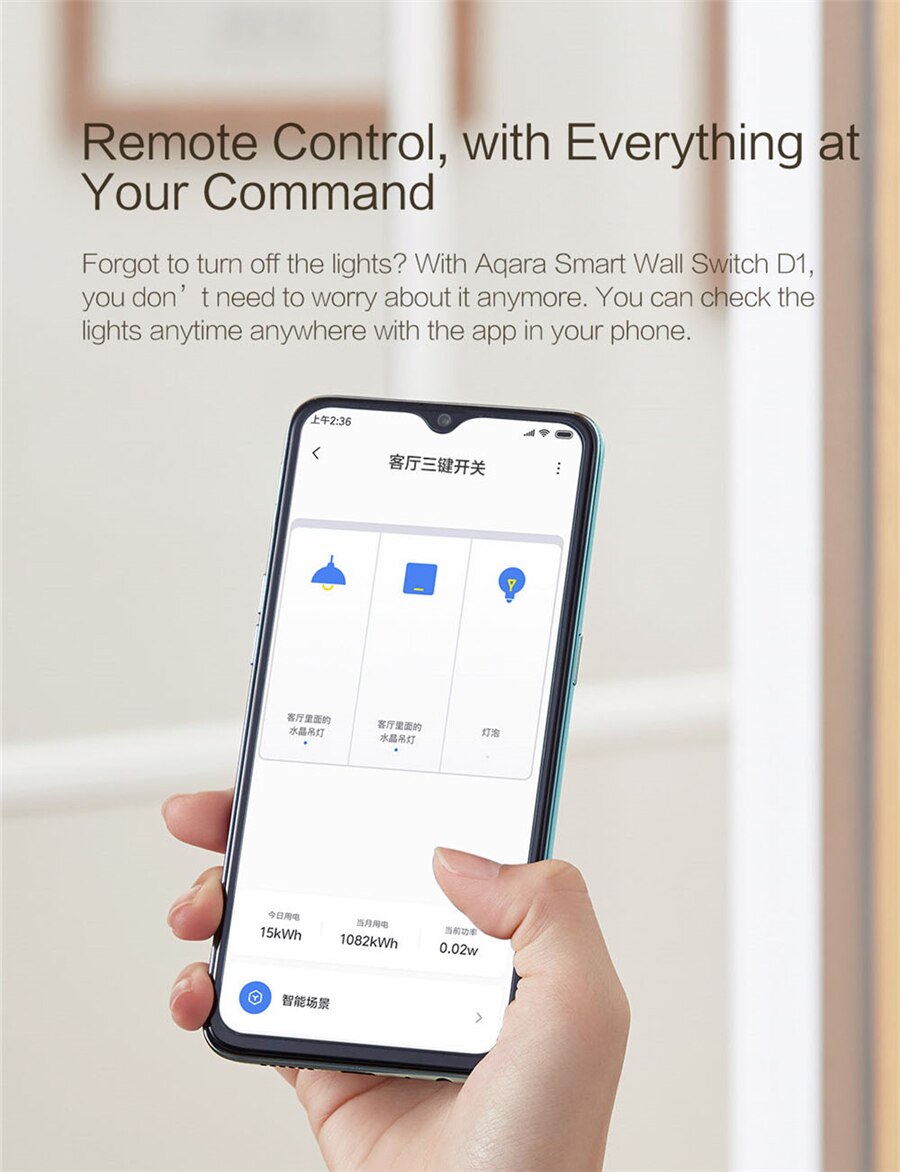 Aqara-Interruptor de pared inteligente D1 Zigbee, interruptor de luz inalámbrico con 3 botones y Control de voz Neutral para Xiaomi mijia mi home homekit