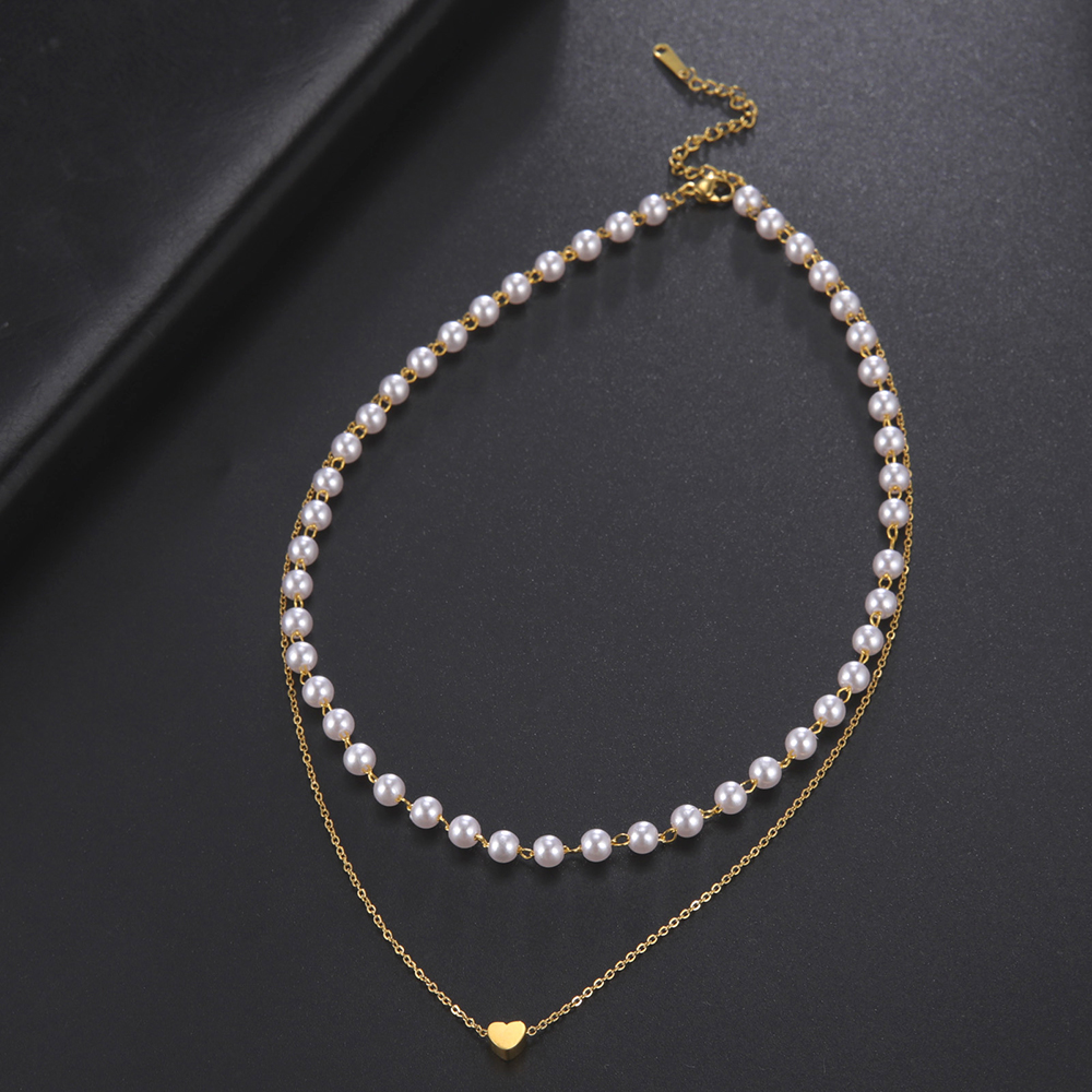 Skyrim Tiny Heart Choker Necklaces Stainless Steel Double Layered Beads Chain Necklace Women Aesthetic Jewelry Mother Day