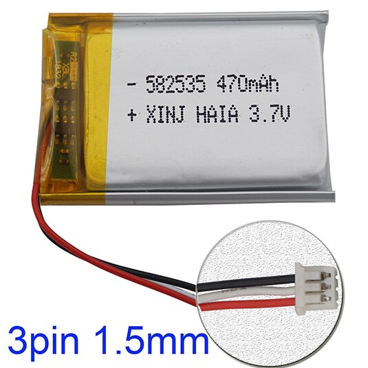 XINJ 3.7V 470 mAh Polymer Li Lithium Battery 582535 3pin JST-PH 1.0/1.25/1.5/2.0/2.54mm Plug For GPS Navigation Music Player: 3pin 1.5mm plug