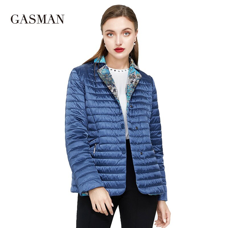 GASMAN-chaquetas cortas ajustadas de algodón liso para mujer, parka con cremallera y capucha, abrigos de plumas informales para Otoño e Invierno