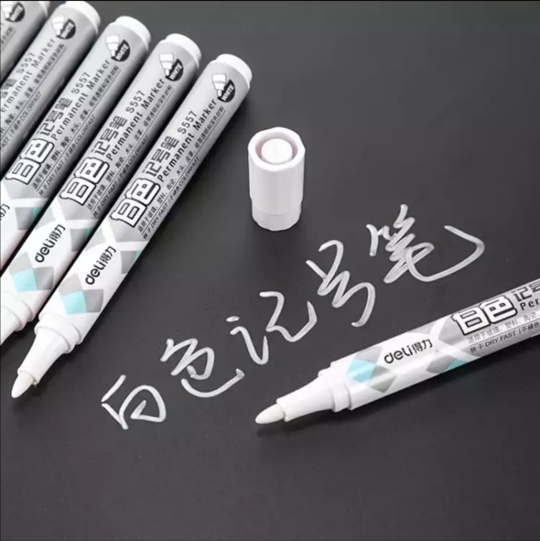 Deli White Marker Pen Waterproof Non-Fading Paint Signature Graffiti Brush Non-Fading Mark Paint Thick Pen