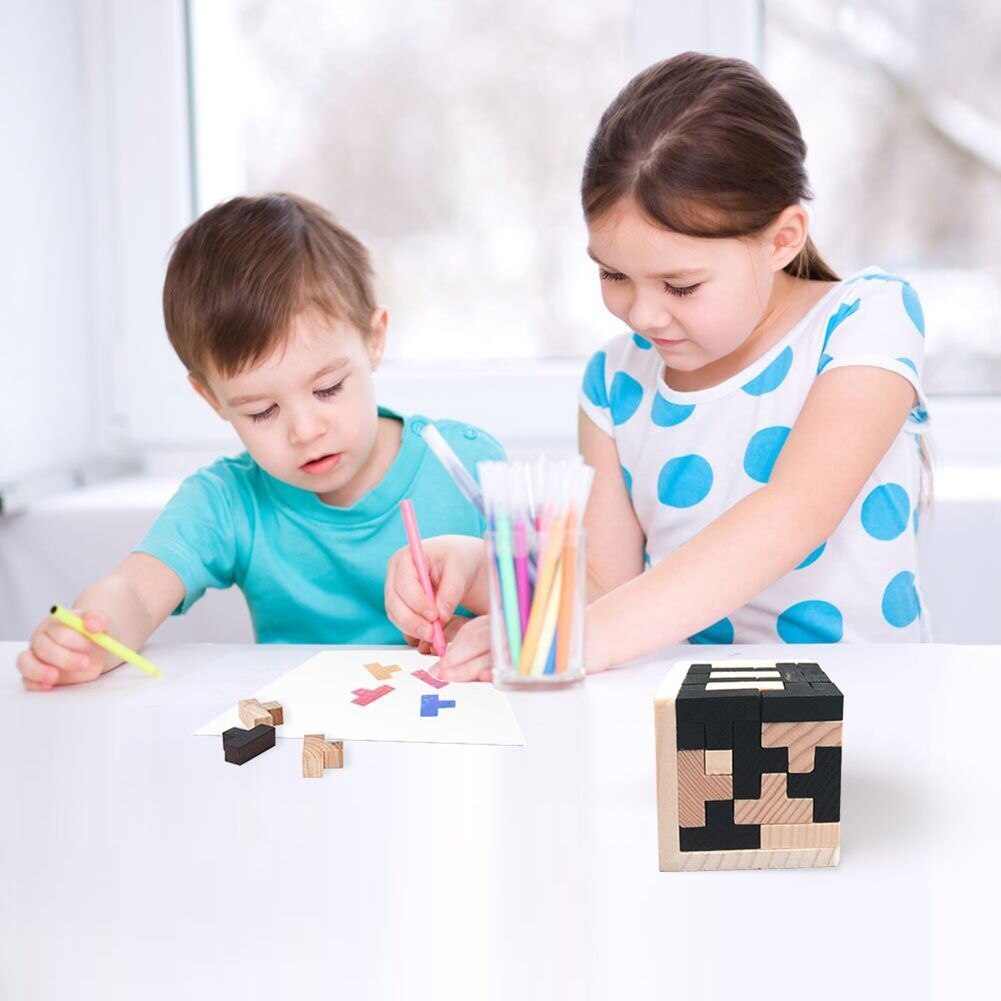 3D Houten Puzzels Brain Teaser 54 T-Vormige Blokken Geometrische Lectual Jigsaw Logic Puzzel Educatief Speelgoed Voor Peuters Kinderen een