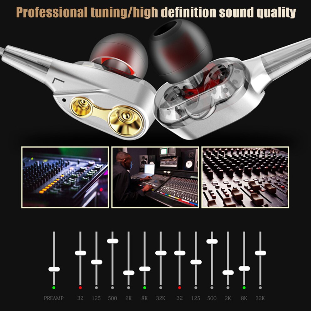 Auriculares estéreo 4D para música, audífonos de graves fuertes, HIFI, controlador Dual, deportivos, con cable de 3,5mm, con micrófono