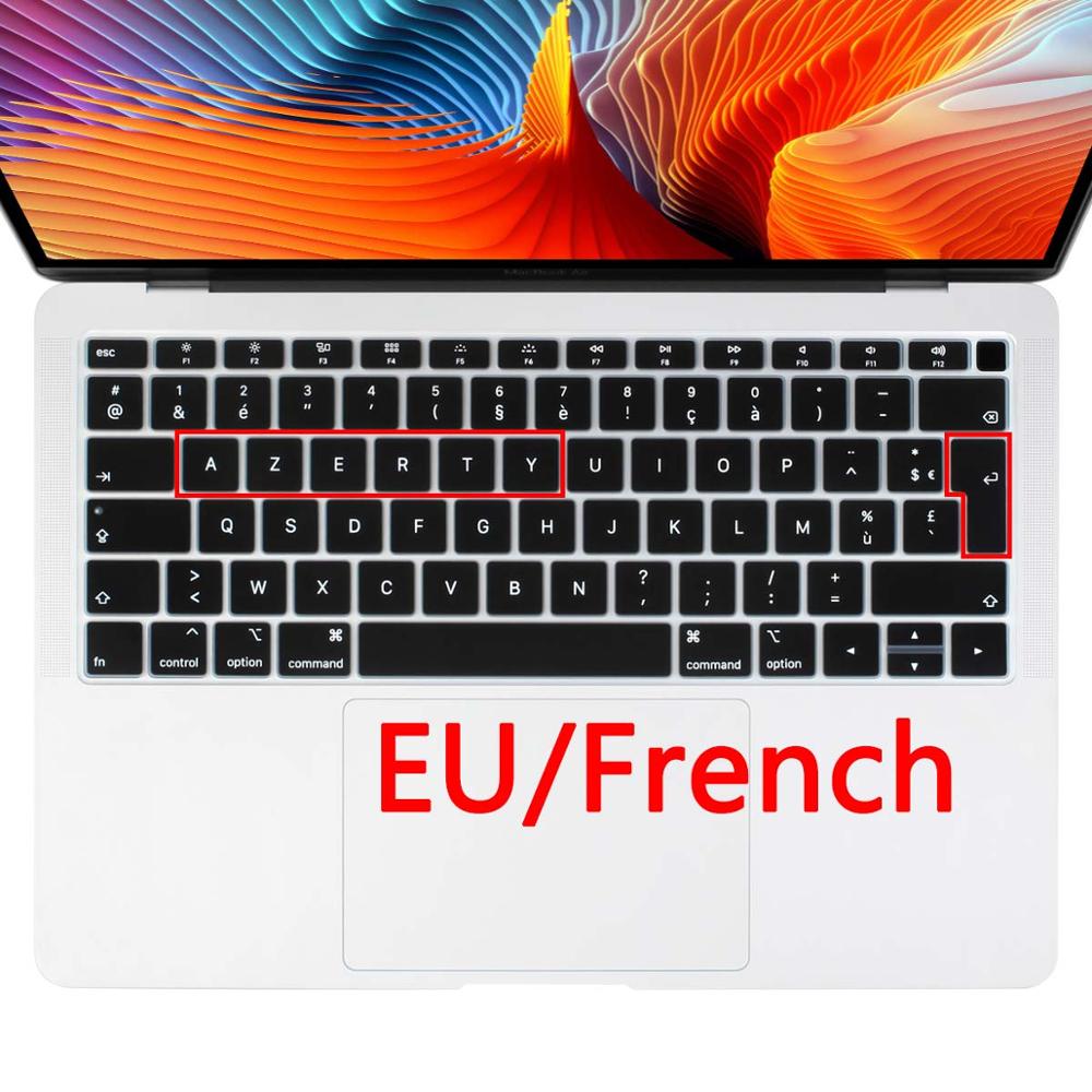 Euro Russian Spanish French Arabic Water Dust Proof keyboard Cover Skin for Macbook Air 13 A2179 A1932 Touch ID: EU French black