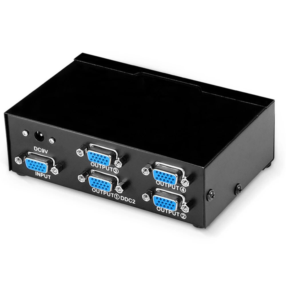 VGA Splitter 1 in 4 out VGA Video Splitter 1x2 1x4 with AC Adaptor 1 to 4 VGA Duplicator 220MHz Bandwidth for Screen Duplication: 1x4 / US Plug