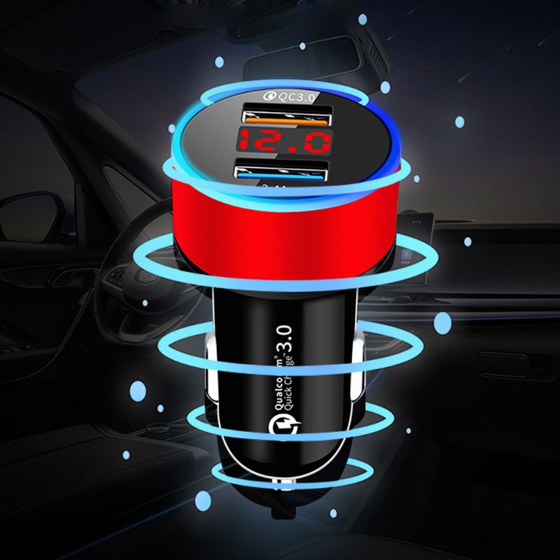 Cargador rápido para coche, voltímetro Digital LED de 12V/24V, doble puerto, QC 3,0, USB, para teléfono móvil, tableta, GPS