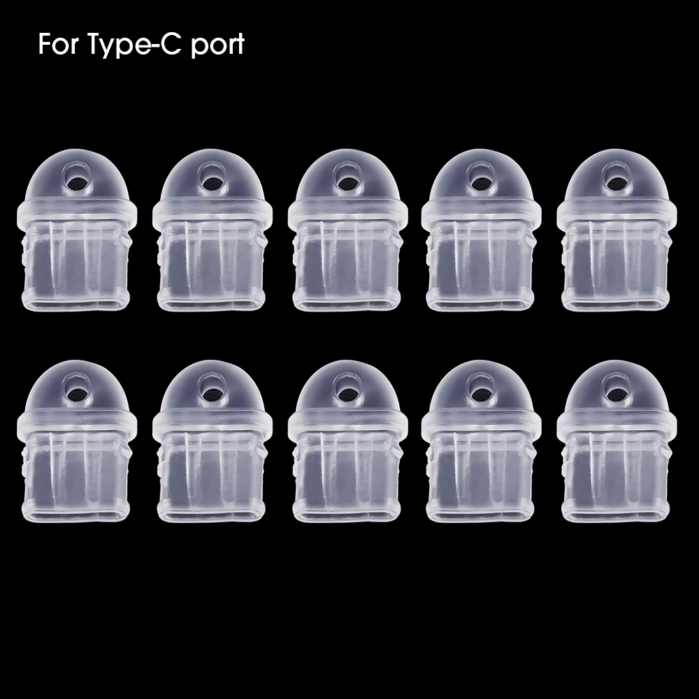 10-1 Uds DIY tapón antipolvo para IPhone tipo C puerto de carga Micro USB tapón antipolvo transparente 3,5mm tapón para conector de auriculares enchufe a prueba de polvo: Negro