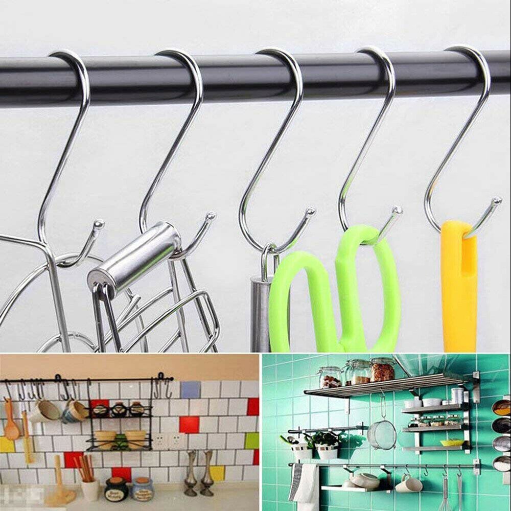 5 uds en forma de S ganchos de acero inoxidable de alambre de hierro de cierre por herramienta colgadores de utensilios perchero para la puerta de cocina de la casa