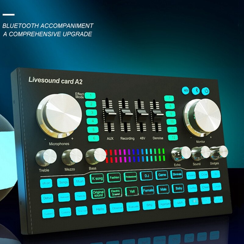 A2 Live Sound Card Portable Bluetooth Sound Card Profession Adjustable Volume Audio for Music Recording Karaoke Singing