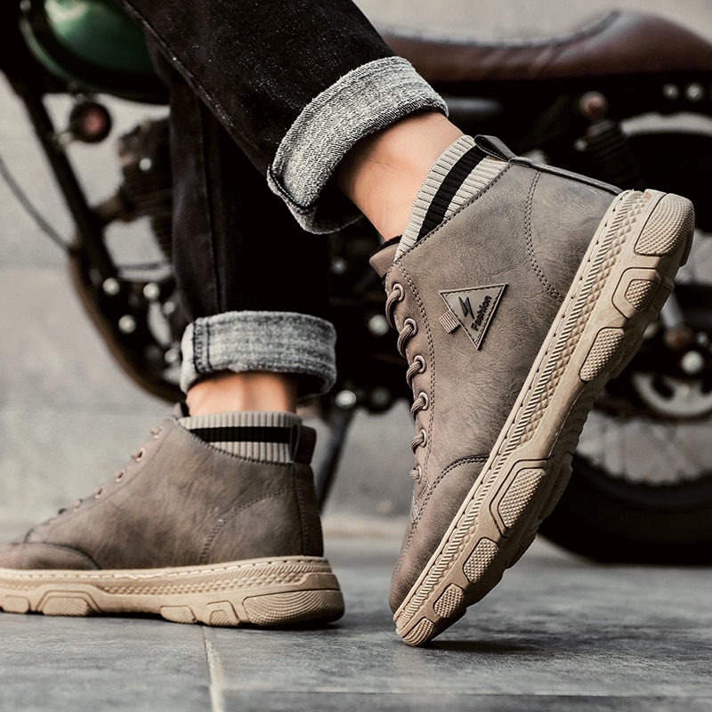 Lcxmnd men's winter popular Plush Martin boots super fiber leather casual shoes