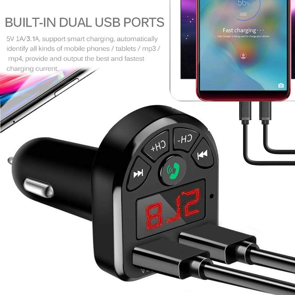 Car Bluetooth FM Transmitter MP3 Player with 1.1" Display Dual USB(1A/3.1A) Supports TF/USB Input FM Transmitters Manual