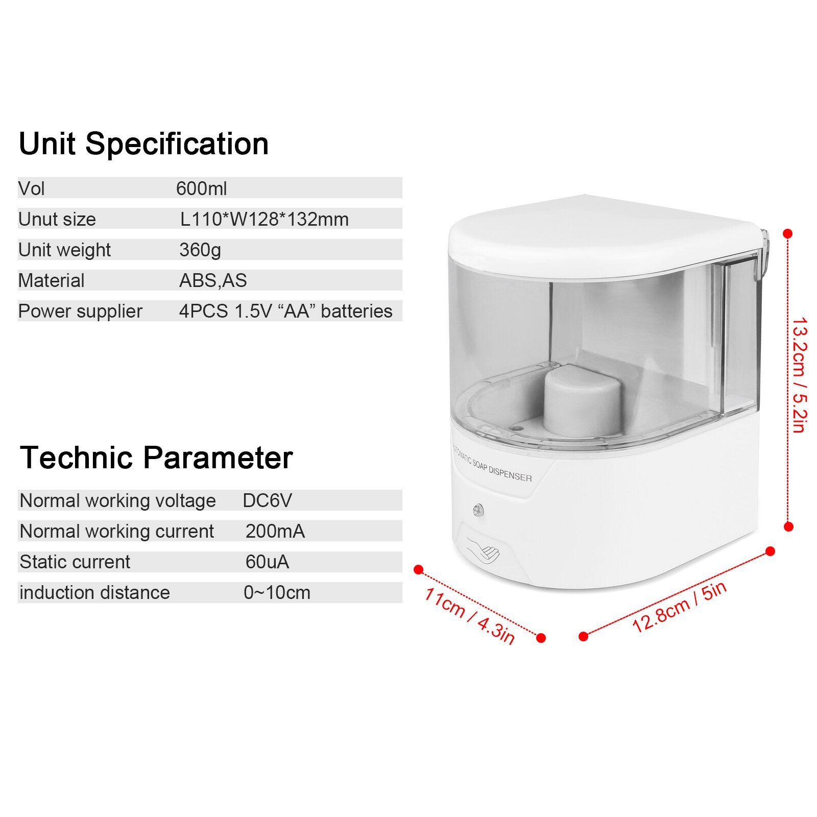 600ml Liquid Soap Dispenser Automatic IR Sensor Soap Dispenser Wall Touch-free Kitchen Soap Lotion Pump for Kitchen Bathroom