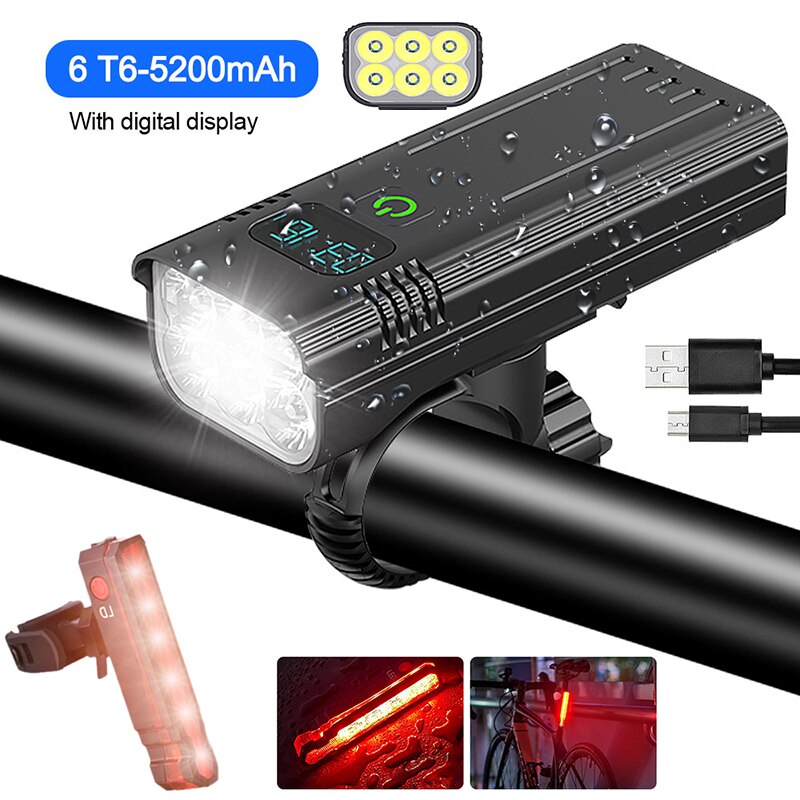 USB Vorderseite Fahrrad Licht 5 LED Fahrrad Lenker Lampe Digital Anzeige Radfahren Taschenlampe mit Typ-C Ladung Energie Bank Funktion: 6LED W Laser- hell