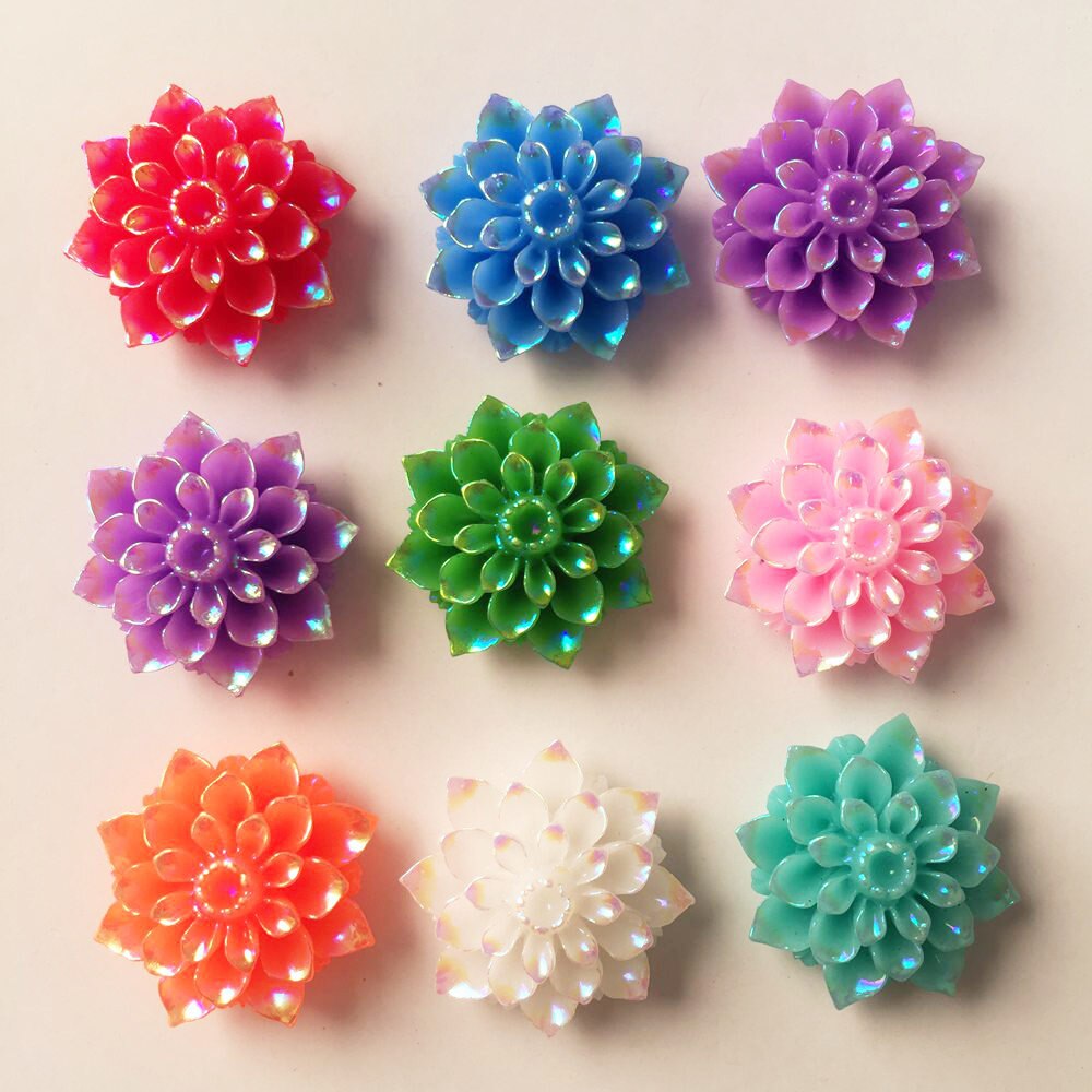 DIY 10pcs 20mm AB Resin Cute Flower Flatback Stone Wedding Buttons Craft Scrapbook Random Color Mixing R28A