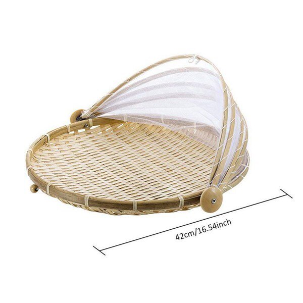 Handgemaakte Bamboe Geweven Bug Proof Rieten Mand Stofdicht Picknick Fruit Lade Voedsel Brood Gerechten Cover Met Gaas: other 1