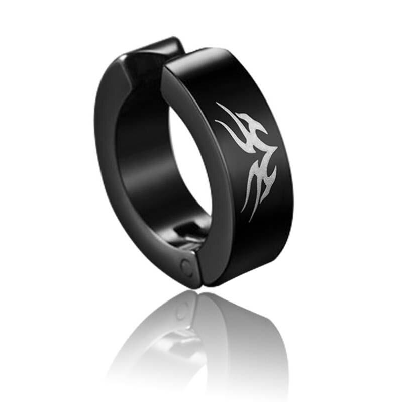 1 Stuk Punk Titanium Staal Print Patroon Zwart Goud Zilver Kleur Eenvoudige Oorringen Voor Vrouwen Mannen Partij Sieraden: 12