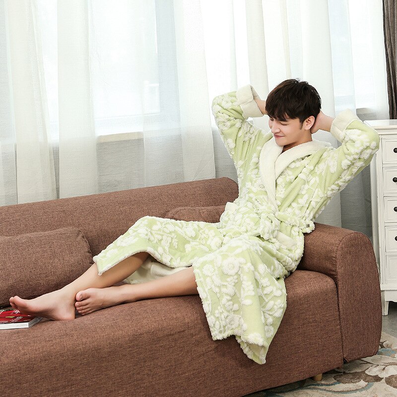 Lavender Floral Pattern Print Men Long Robe