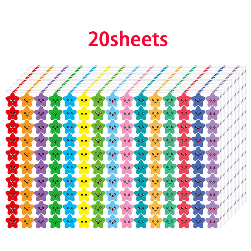 5-20sheets Kids Reward Stickers 15 Happy Smile Face Star Stickers Students Reward Chart Behavior Labels Scrapbook Crafts: WHITE
