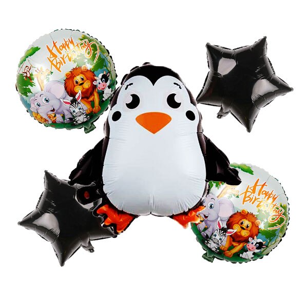 5 Pieces Cartoon Panda Balloons Kit 18 Inch Star & 18 Inch Round Happy Birthday Decor Balloon Animal Party Mylar Balloon: penguin