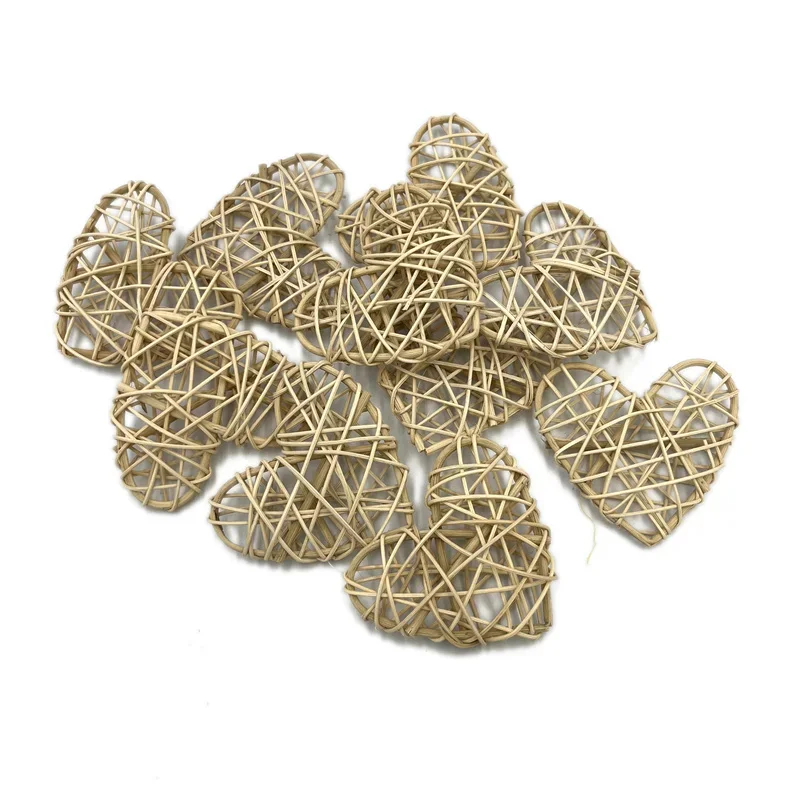 Bola de mimbre Natural para decoración del hogar, 10 piezas, 5cm/6cm/7cm, corazones de mimbre, para mesa de boda: S / Amarillo fluorescente