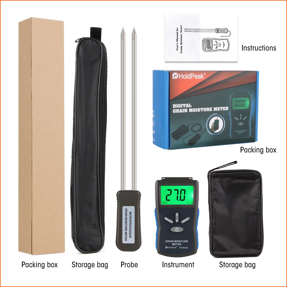 Holdpeak Graan Vochtmeter Digitale Vocht Hygrometer Tarwe Rijst Maïs 2 ~ 30% Vochtigheid Meter Damp Detector