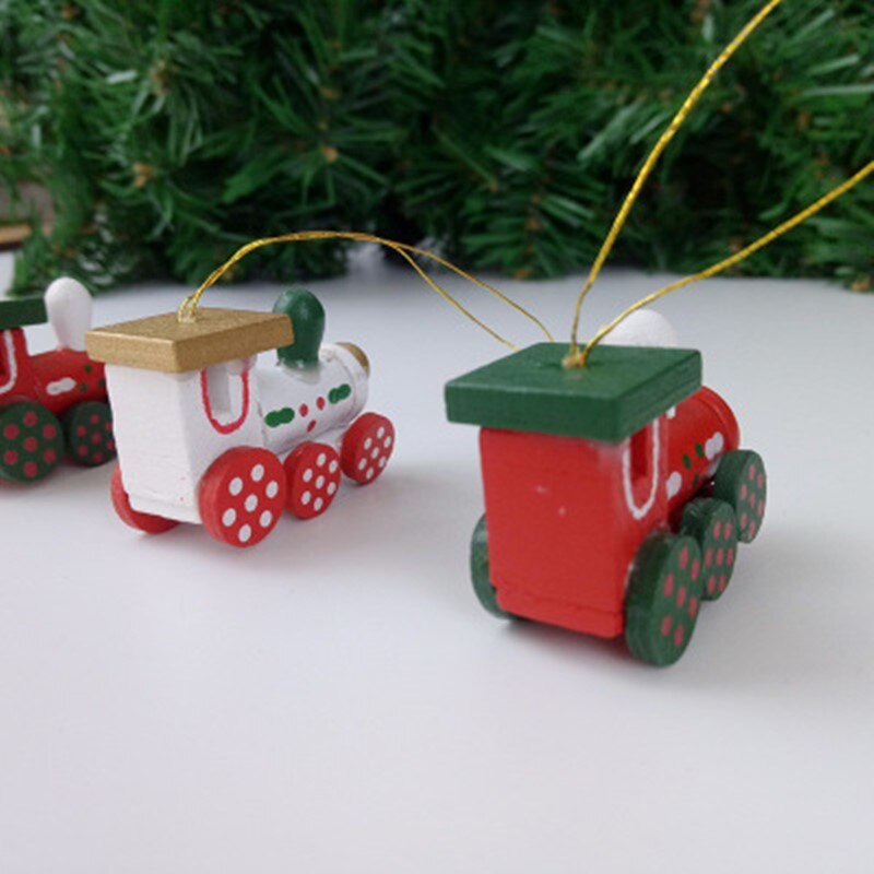 6PCS/Set Christmas Decorations Wood Painted Train Heads Cartoon Year Showcase Window Christmas Tree Hanging Decoration Kids