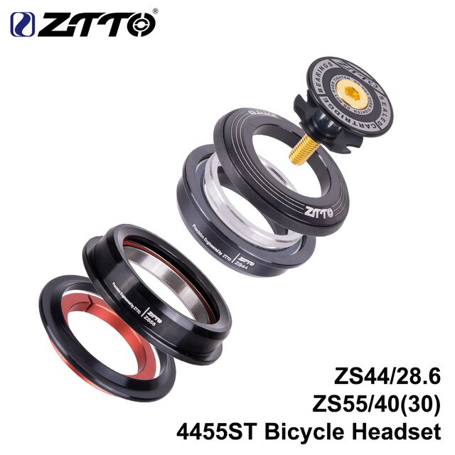ZTTO MTB Headset ZS44 ZS55 Tapered Straight Universal 1.5 inch 28.6mm Fork Zero Stack Integrated With Cups MTB road bike 4455ST: 4455ST  black