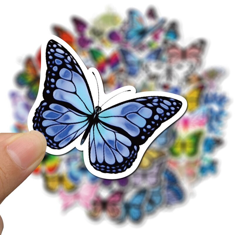 50 stuks meerkleurige pvc-bloemvlinderstickers voor meisjes, babykamers, keuken, huisdecoratie, zelfklevende stickers
