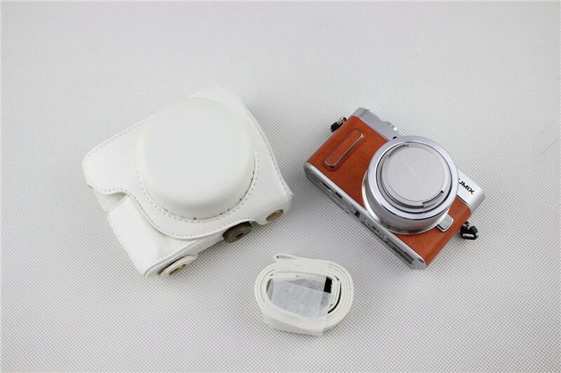 PU Camera Leather Case Cover Voor Panasonic Lumix DC-GF10 GF9 GF8 GF7 GX900 GX950 GX850 GX800 Camera Tas Met Schouder band: White
