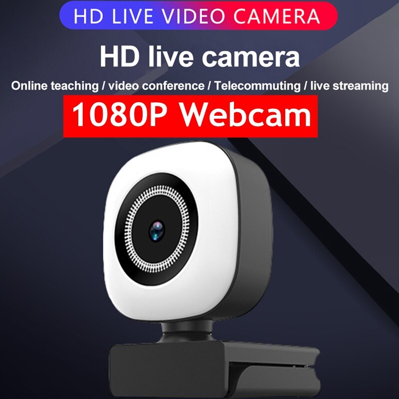 Webcam 2K Full HD 1080P Web Camera Mini Webcam For PC Computer Laptop Video 2K USB Autofocus LED Selfie Ring Light with Tripod: 1080P webcam