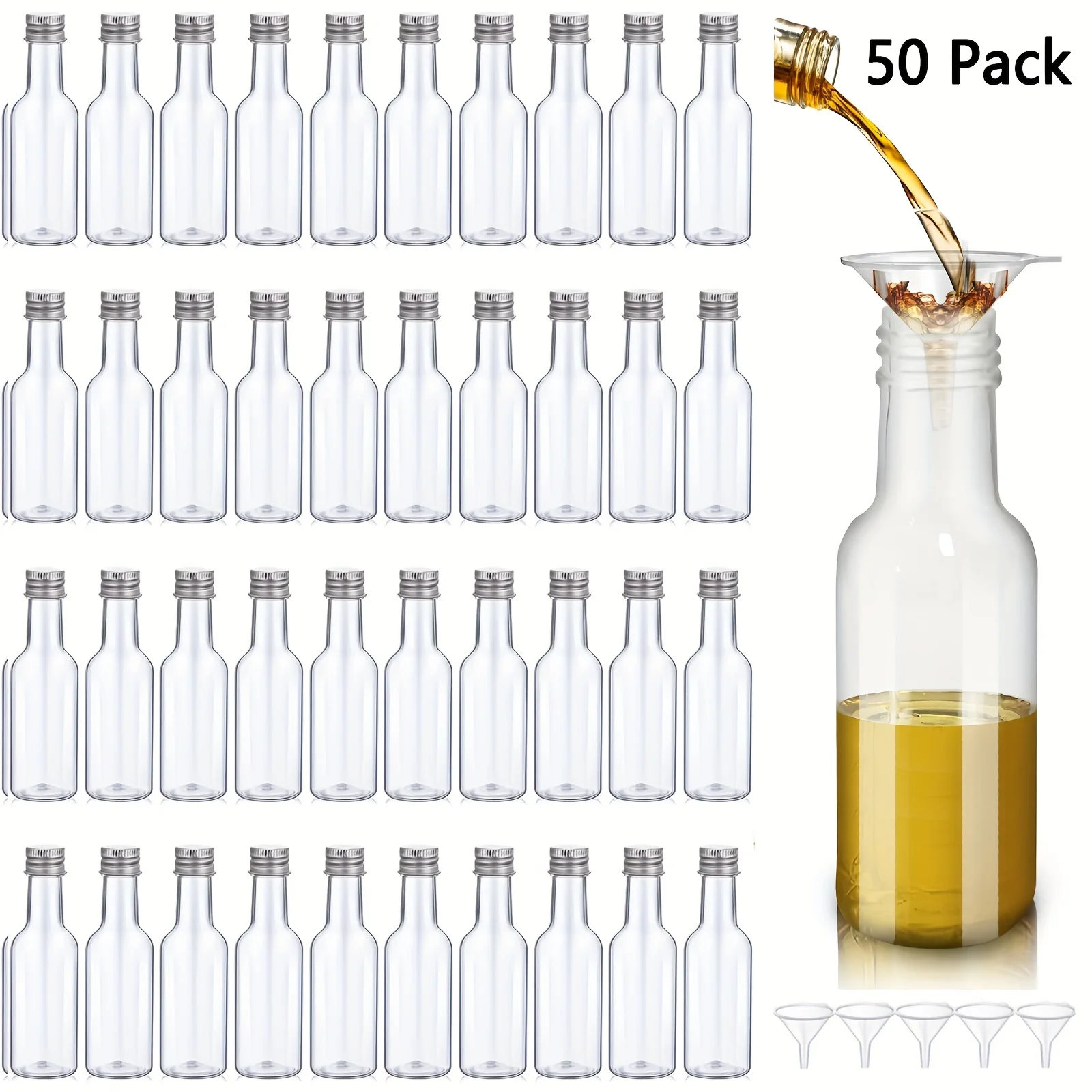 50pcs Mini Liquor Bottles, Plastic Alcohol Bottles Airtight Shot Bottles Little Spirit Bottle 25ml/0.85oz 1.7oz/50ml