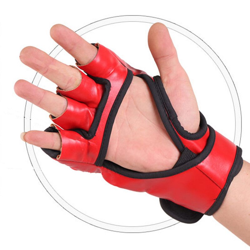Kampboksehansker sport pu-skinn tykkere semi-finger sanda treningshansker
