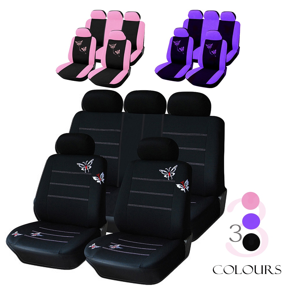 Handmade butterfly embroidery Car Seat Cover 100% Breathable Washable fit most automobile such for Kia for Ford for Hyundai